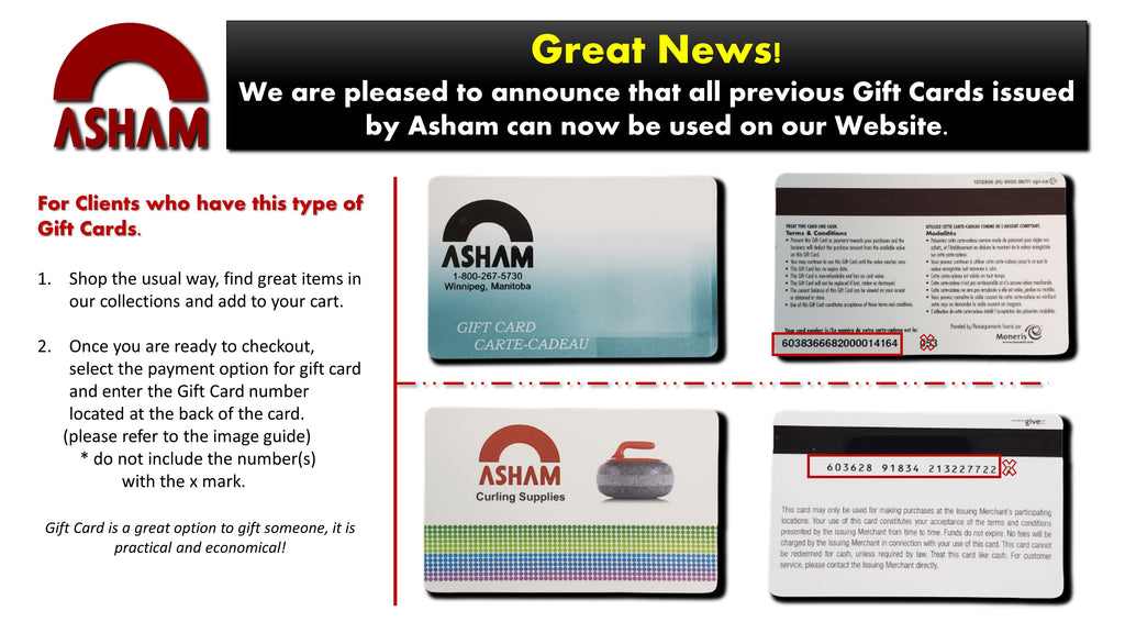 How to use old Asham Gift Cards to our new website?